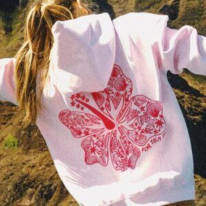Pink Palm Puff Hoodie - Hawaii Hibiscus in Blush - Size Medium - BNWT